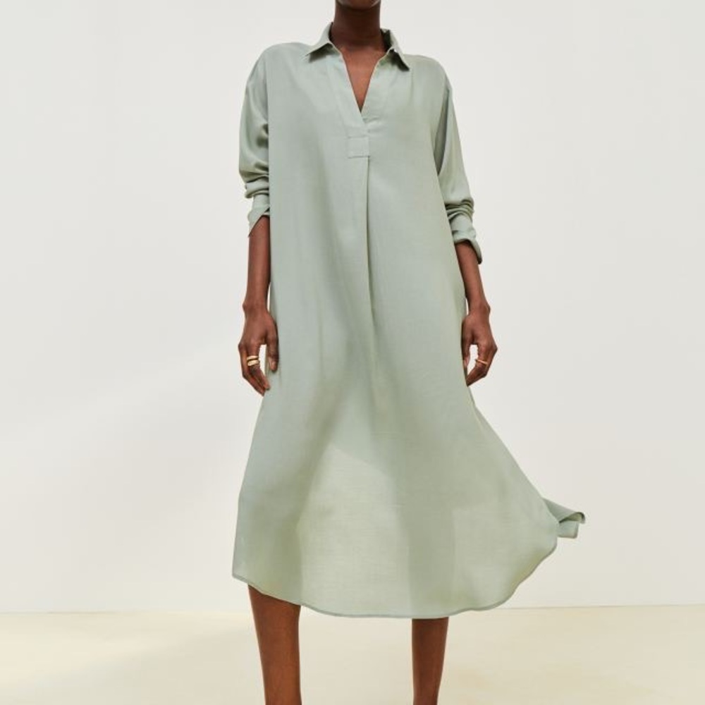 🔶 H&M Green 3/4 Sleeve Notched Collar Shirt Dress 🔶